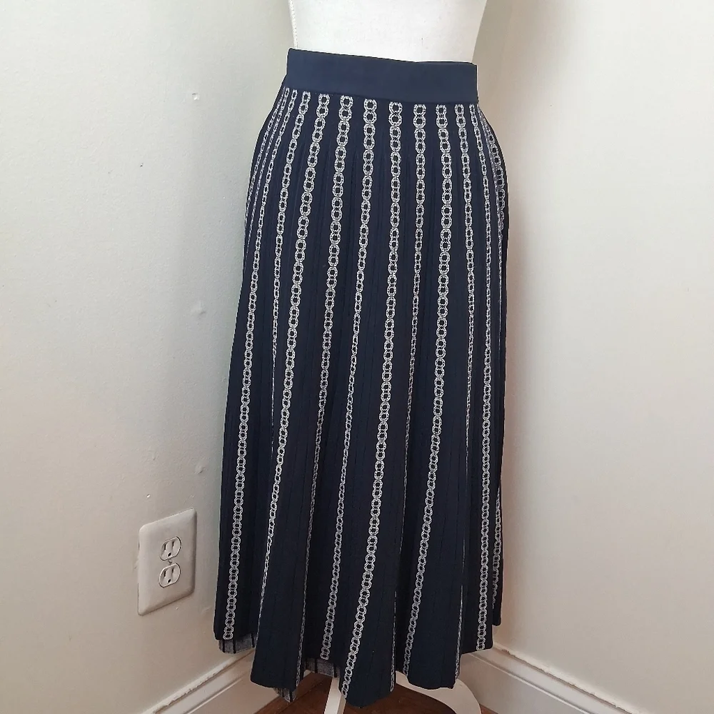 Tory Burch Gemini Link Jacquard Navy Blue Skirt Size XL